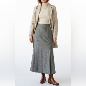 Zara Grey Highrise Wool Pleated Midi Skirt Lined Size Small